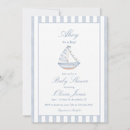 Ahoy It's A Boy Baby Shower Invitation Card Kaart (Voorkant)