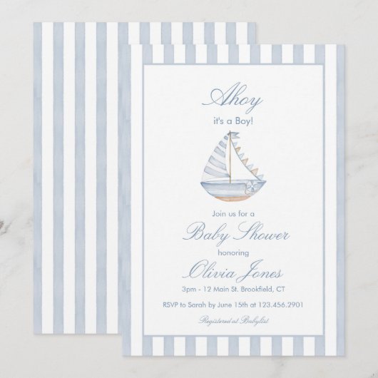 Ahoy It's A Boy Baby Shower Invitation Card Kaart (Voorkant / Achterkant)
