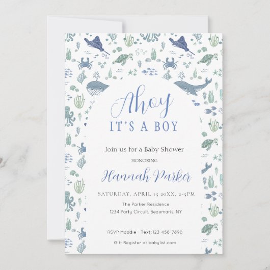 Ahoy it's a Boy Baby Shower Invitation Kaart (Voorkant)