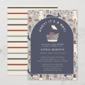 Ahoy It's a Boy Nautical Blue Baby Shower  Kaart (Voorkant / Achterkant)