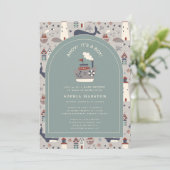 Ahoy It's a Boy Nautical Blue Baby Shower  Kaart (Staand voorkant)