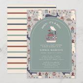Ahoy It's a Boy Nautical Blue Baby Shower  Kaart (Voorkant / Achterkant)