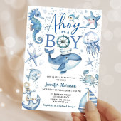 Ahoy It's A Boy Nautical Ocean Baby Shower Kaart
