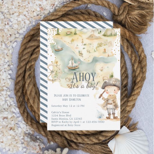 Ahoy It's A Boy Pirate Adventure Baby shower Kaart