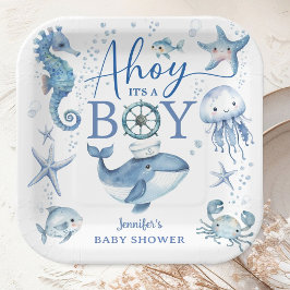 Ahoy it's A Boy Sailor Nautical Baby Shower Blue  Papieren Bordje
