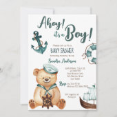Ahoy it's a boy teddy bear nautical baby shower kaart (Voorkant)