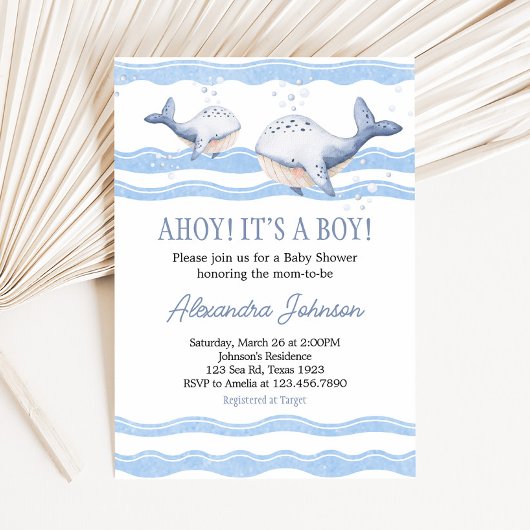Ahoy It's a Boy Whale Baby Shower  Kaart