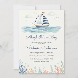 Ahoy Jongens Baby Borrel Uitnodiging | Waterverf