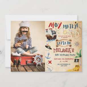 Ahoy Kapitein Treasure Pirate children Birthday Pa Kaart