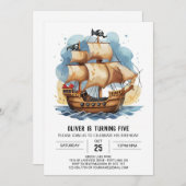 Ahoy Kinder Schatkist Pirate Verjaardag Kaart (Voorkant / Achterkant)