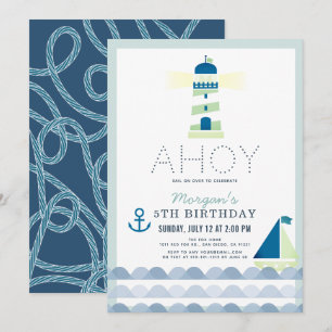 Ahoy Lighthouse Nautical Blue Boy Birthday Kaart