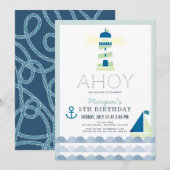 Ahoy Lighthouse Nautisch Blue Boy Verjaardag Kaart (Voorkant / Achterkant)