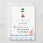 Ahoy Lighthouse Nautisch Roze Meisje Verjaardag Kaart (Voorkant)