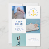 Ahoy Little Boy Foto Collage Anchor Blue Birth Aankondiging (Voorkant)