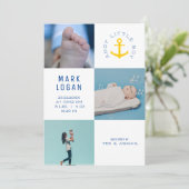 Ahoy Little Boy Foto Collage Anchor Blue Birth Aankondiging (Staand voorkant)