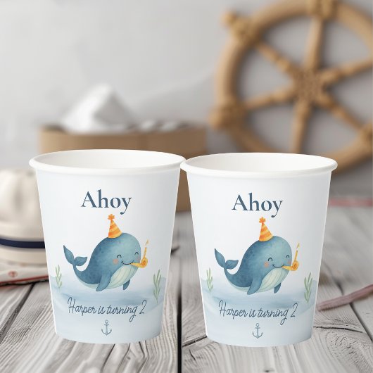 Ahoy Little Sailor Birthday Cup | Nautische walvis Papieren Bekers