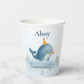 Ahoy Little Sailor Birthday Cup | Nautische walvis Papieren Bekers (Achterkant)
