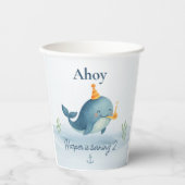 Ahoy Little Sailor Birthday Cup | Nautische walvis Papieren Bekers (Voorkant)