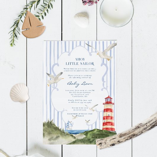 Ahoy Little Sailor Nautical Baby shower Kaart