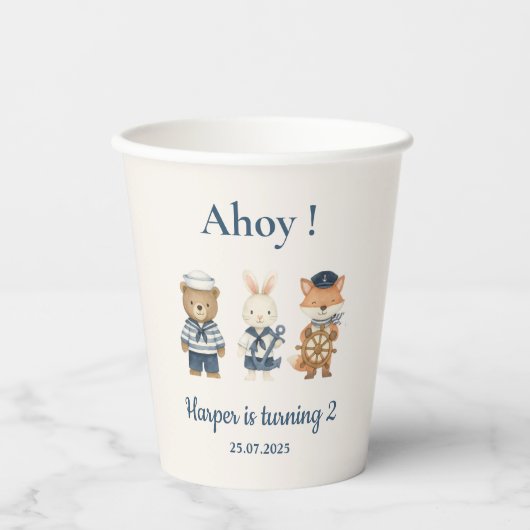 Ahoy Little Sailor Verjaardag | nautisch Zee Papieren Bekers (Voorkant)