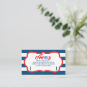 Ahoy Luier Raffle Ticket, nautisch, blauw, rood Informatiekaartje (Staand voorkant)