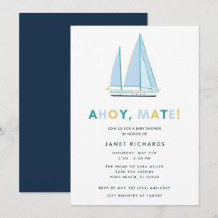 Ahoy maatje nautische zeilboot baby shower uitnodi kaart