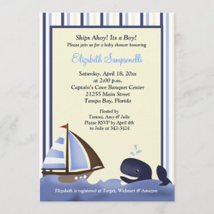 Ahoy Mate Blue Whale Baby shower 5x7 Kaart