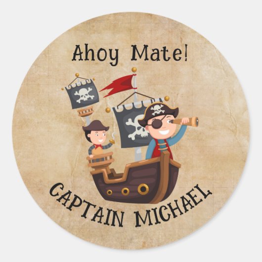 Ahoy Mate! Kapitein Michael Verjaardagsfeestje Ronde Sticker (Voorkant)