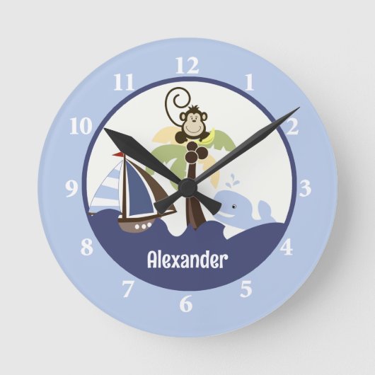 Ahoy Mate Monkey Whale Wall Klok Voeg een naam toe (Voorkant)