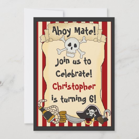 Ahoy Mate! Pirate Skull op Crossbones Rode verjaar Kaart (Voorkant)