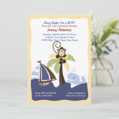 Ahoy Mate Whale, Sailboat & Monkey Invitation 5x7 Kaart (Staand voorkant)