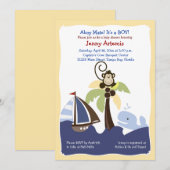Ahoy Mate Whale, Sailboat & Monkey Invitation 5x7 Kaart (Voorkant / Achterkant)