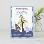 Ahoy Mate Whale, Sailboat & Monkey Invitation 5x7 Kaart (Staand voorkant)