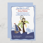 Ahoy Mate Whale, Sailboat & Monkey Invitation 5x7 Kaart (Voorkant / Achterkant)