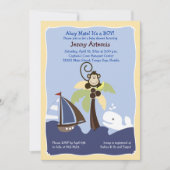Ahoy Mate Whale, Sailboat & Monkey Invitation 5x7 Kaart (Voorkant)
