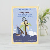 Ahoy Mate Whale, Sailboat & Monkey Invitation 5x7 Kaart (Staand voorkant)