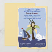 Ahoy Mate Whale, Sailboat & Monkey Invitation 5x7 Kaart (Voorkant / Achterkant)