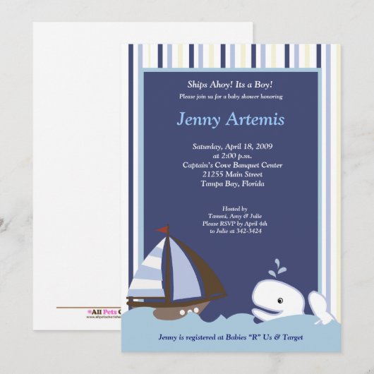Ahoy Mate Whale Sailboot Boy Nautical Baby shower Kaart (Voorkant / Achterkant)