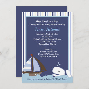 Ahoy Mate White Whale 4x6 Baby shower Uitnodigen Kaart