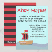 Ahoy Mates Black Red Sail Ship Birthday Party Kaart (Voorkant / Achterkant)