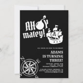 Ahoy Matey! Black Pirate Ship Compass Verjaardag Kaart (Voorkant)