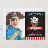 Ahoy Matey. Boat Pirate Birthday Foto Kaart (Voorkant)