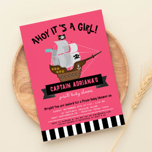 Ahoy Matey. Boat Pirate Girl Baby shower Kaart