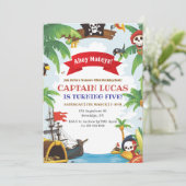 Ahoy Matey Boys Pirate Ship Verjaardagsuitnodiging Kaart (Staand voorkant)