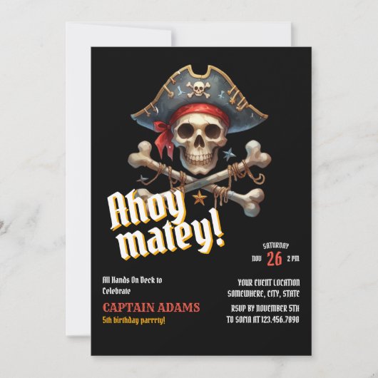 Ahoy Matey! Dark Skull Pirate verjaardagsuitnodigi Kaart (Voorkant)