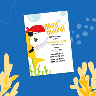 Ahoy Matey! Gele haai piraten verjaardag Kaart