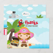Ahoy Matey. Girl Pink Pirate Birthday Bedankkaart (Voorkant / Achterkant)