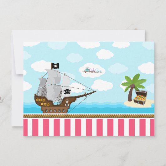 Ahoy Matey. Girl Pink Pirate Birthday Bedankkaart (Achterkant)