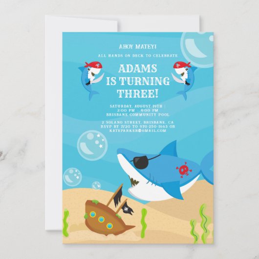Ahoy Matey! Haaienpiraat onder Zee verjaardag Kaart (Voorkant)