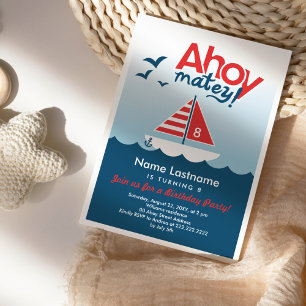 Ahoy Matey Nautical Birthday Party Invitation Kaart